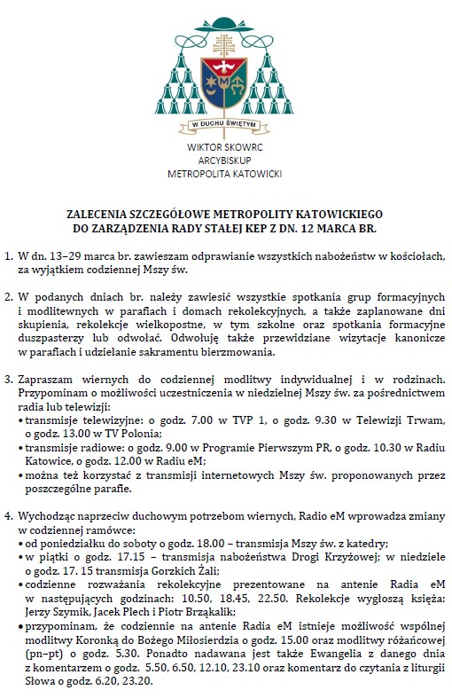 Zalecenia szczegółowe Metropolity Katowickiego